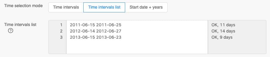 Time intervals list